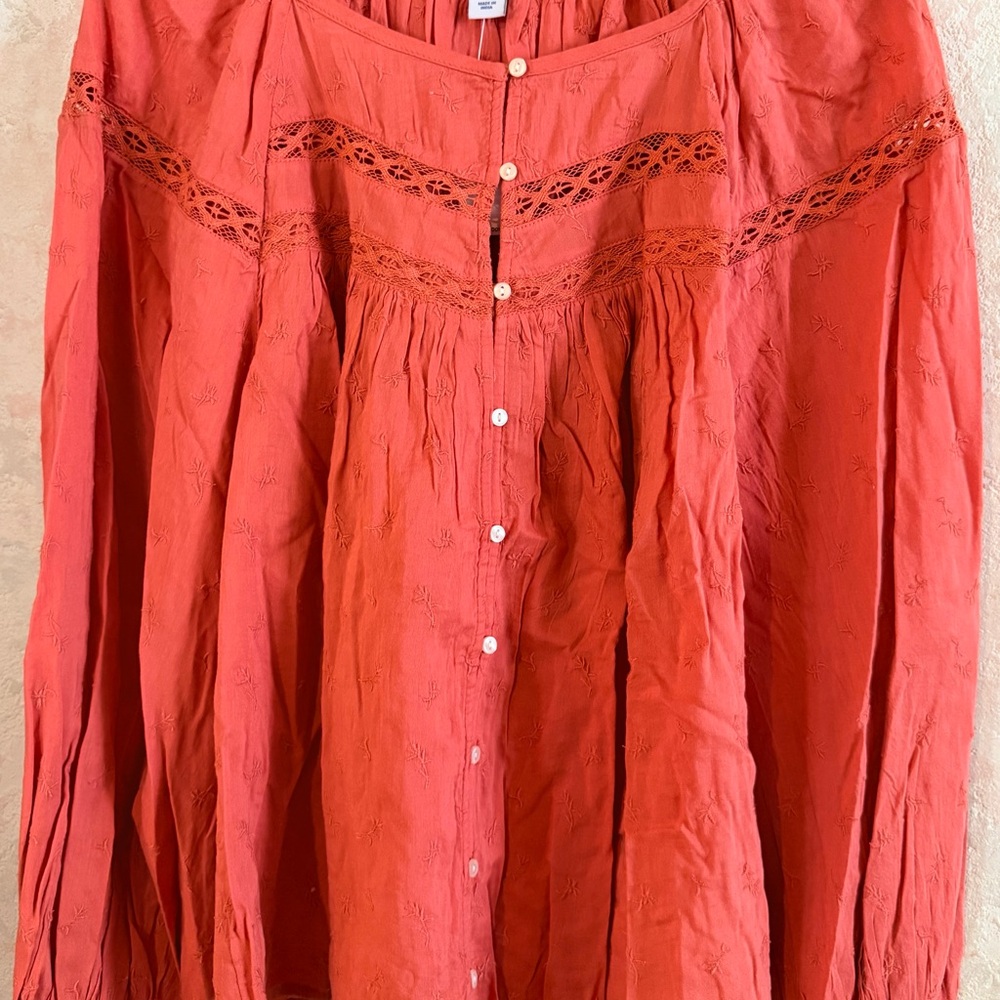 Old Navy Coral Blouse with Eyelet Trim